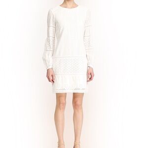 RALPH LAUREN Women’s White Cotton Floral Eyelet Dress Long Sleeve Sz 12 Lined